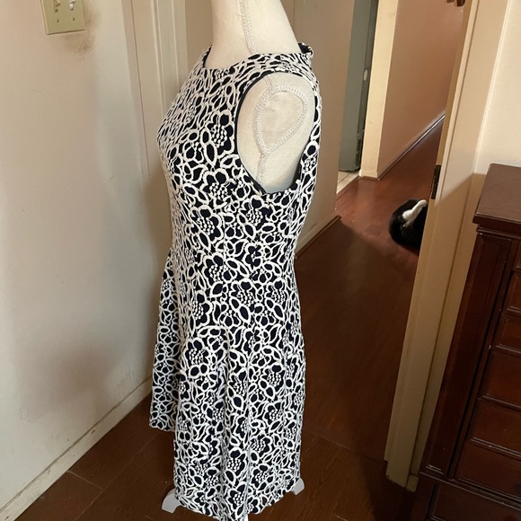 Eva Mendes New York & Co Dress Navy Blue White lace Sleeveless 6 lined spandex - Picture 8 of 16